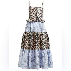 Ganni Leopard with Blue Celestial Print, Midi Dress